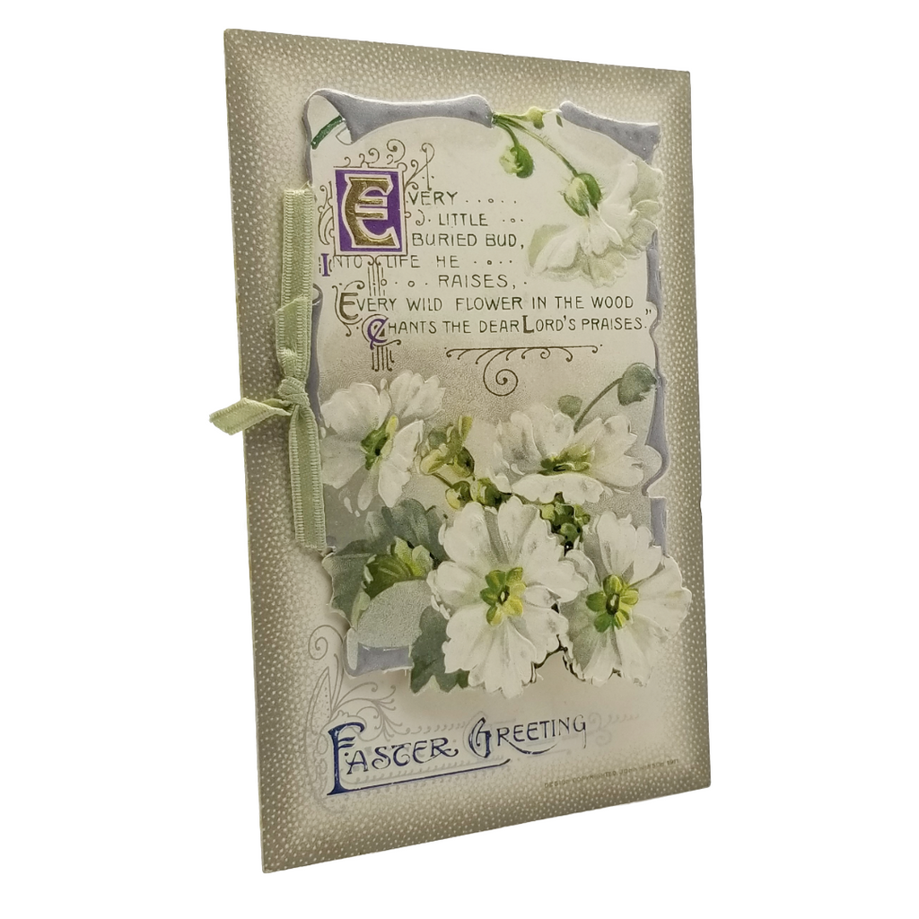 Easter Postcard Attached Mechanical Poem Booklet White Flower Front Winsch Publishing