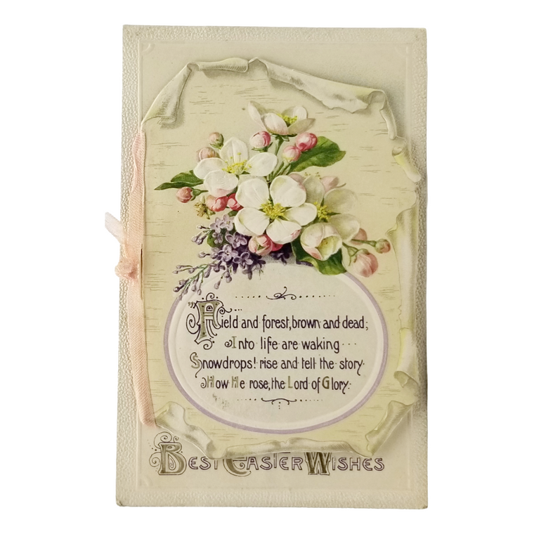 Easter Postcard Attached Mechanical Poem Booklet Flowers & Landscape Winsch Publishing