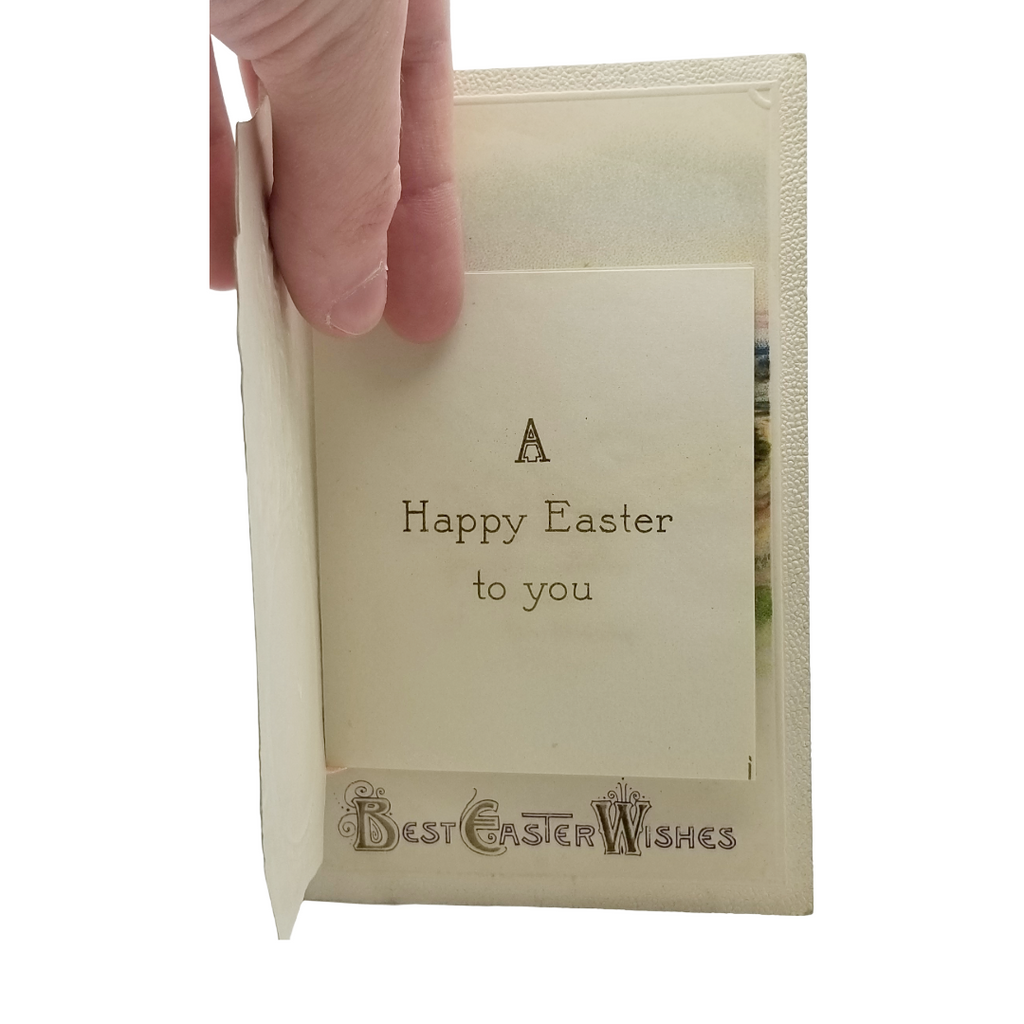 Easter Postcard Attached Mechanical Poem Booklet Flowers & Landscape Winsch Publishing