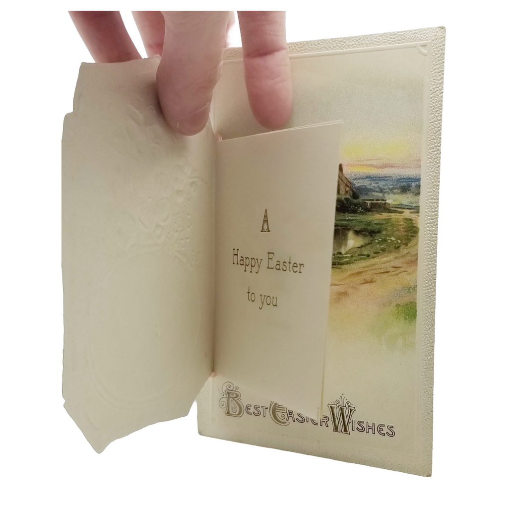 Easter Postcard Attached Mechanical Poem Booklet Flowers & Landscape Winsch Publishing