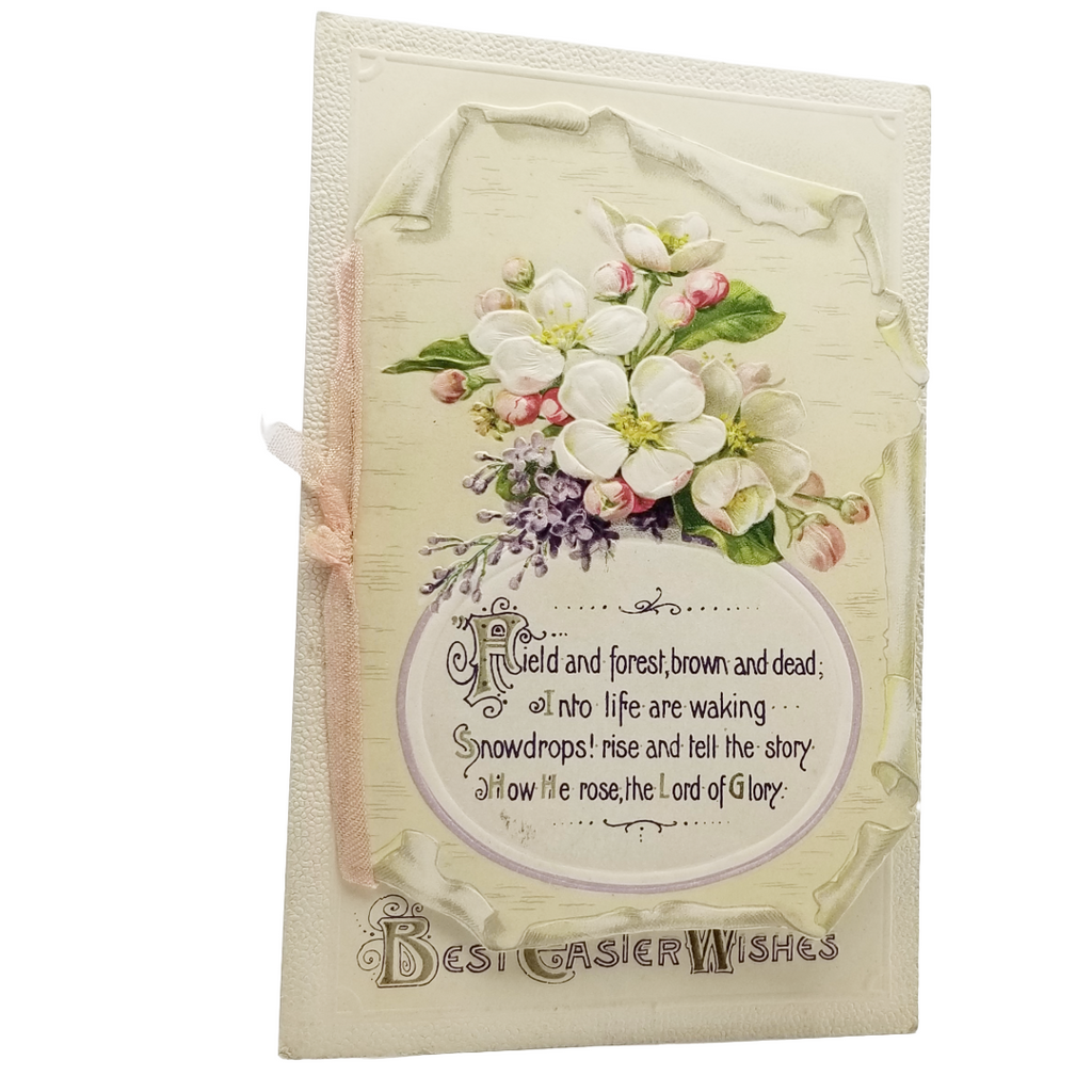 Easter Postcard Attached Mechanical Poem Booklet Flowers & Landscape Winsch Publishing
