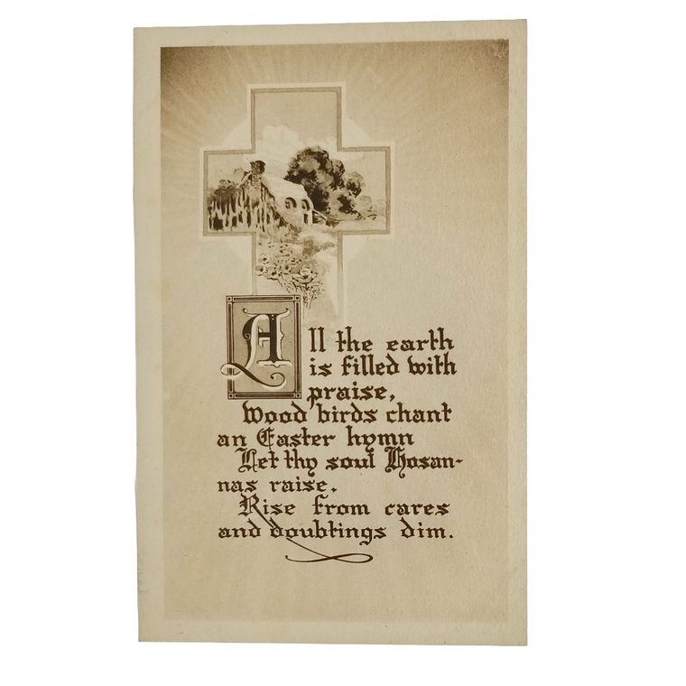 Easter Postcard Sepia Card with Church Landscape & Poem