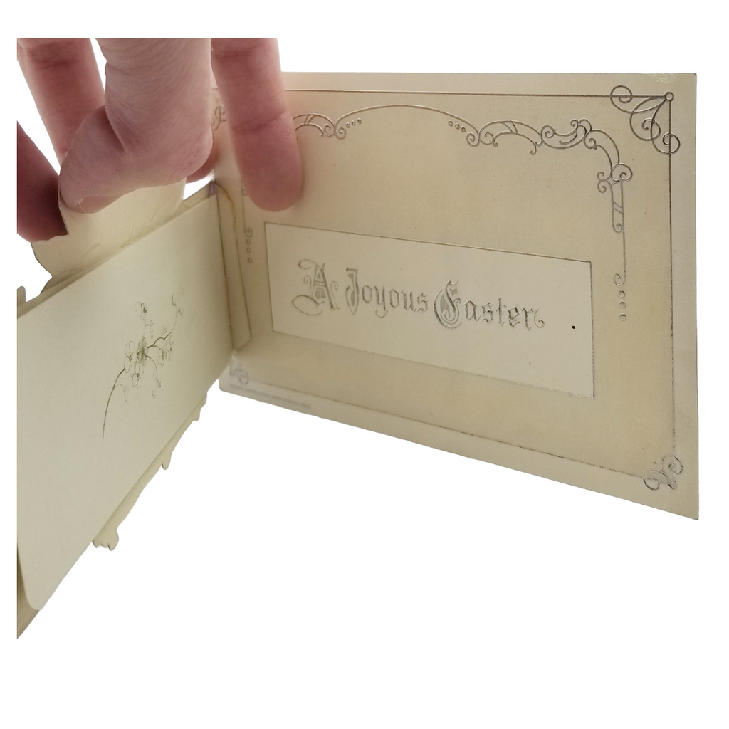 Easter Postcard Attached Mechanical Poem Booklet Lilies & Violets Winsch Publishing