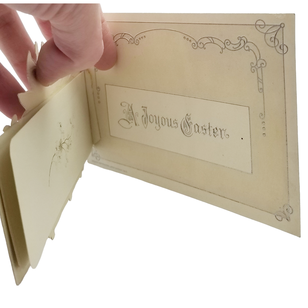 Easter Postcard Attached Mechanical Poem Booklet Lilies & Violets Winsch Publishing