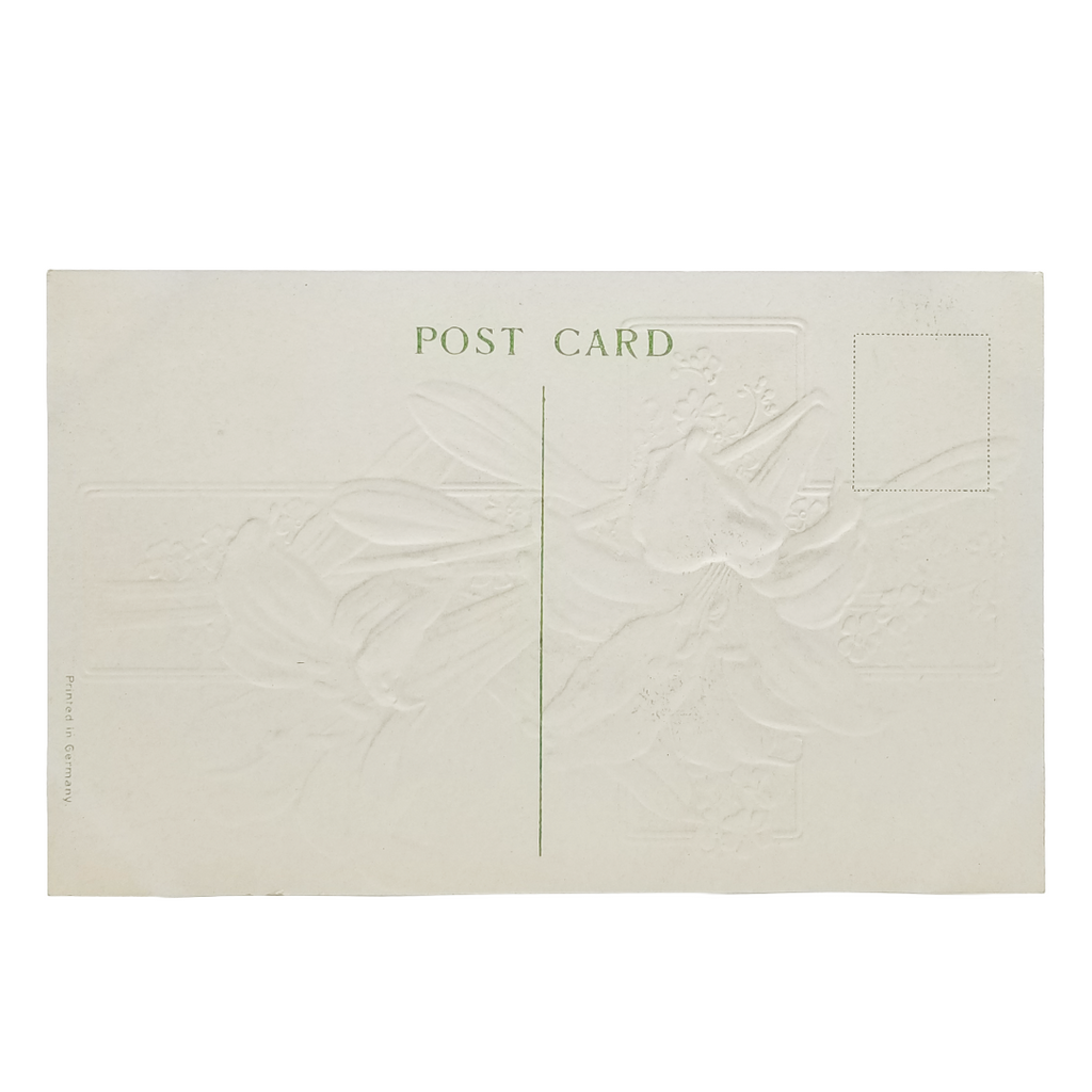 Easter Postcard Silver Embossed White Lilies w/ Cross & Blue Flowers