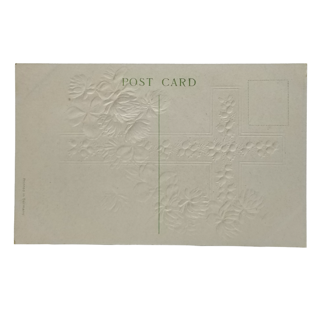Easter Postcard White Flowers with Pink Floral Cross Silver Embossed Card