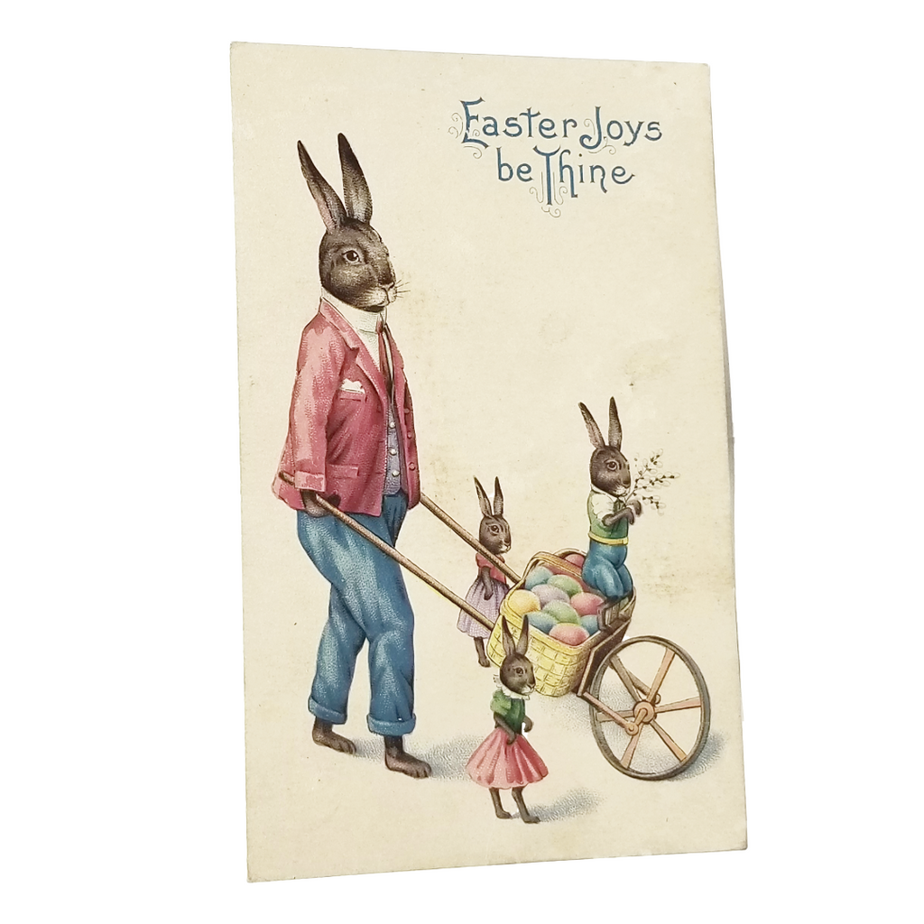 Easter Postcard Anthropomorphic Papa Bunny & Rabbit Family Delivering Eggs Series 779