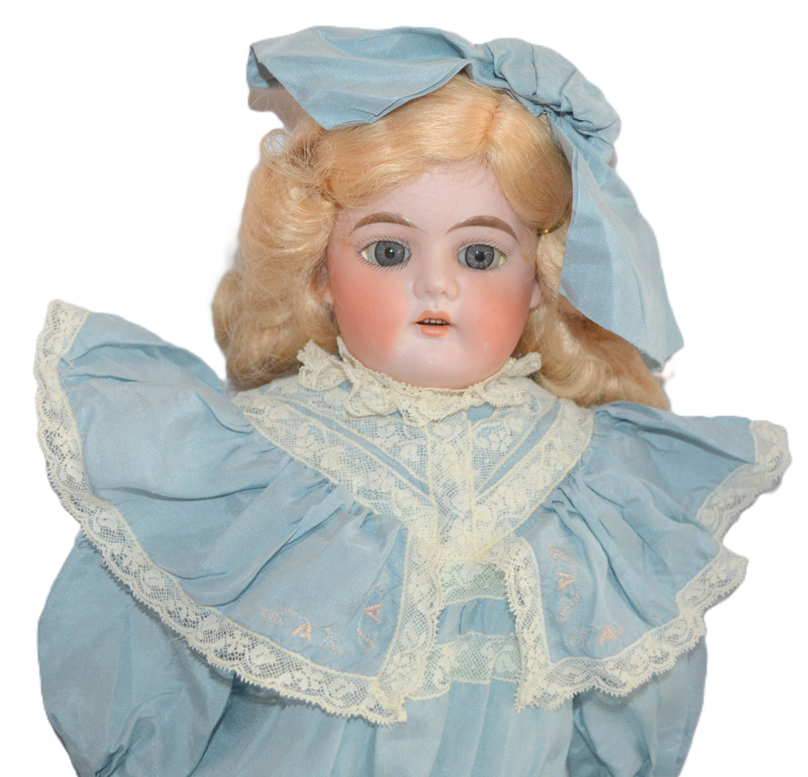 German Bisque Doll Antique Porcelain Mohair Wig Sleep Eyes Marked Special Kley Hahn 20" Tall