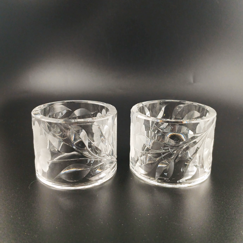 Vintage McKee Glass Co. Innovation 410 Cut Crystal Floral Napkin Rings - Set of 2
