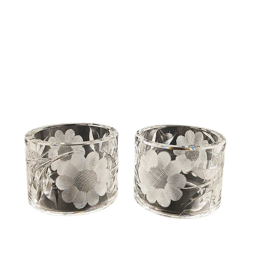 Vintage McKee Glass Co. Innovation 410 Cut Crystal Floral Napkin Rings - Set of 2