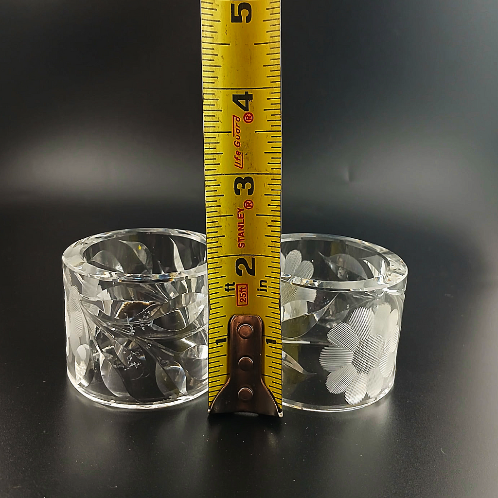 Vintage McKee Glass Co. Innovation 410 Cut Crystal Floral Napkin Rings - Set of 2