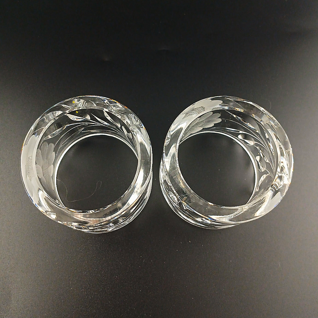 Vintage McKee Glass Co. Innovation 410 Cut Crystal Floral Napkin Rings - Set of 2