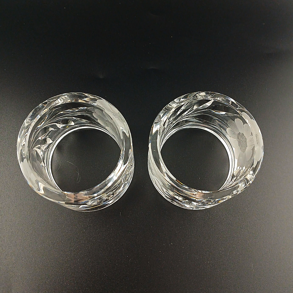 Vintage McKee Glass Co. Innovation 410 Cut Crystal Floral Napkin Rings - Set of 2