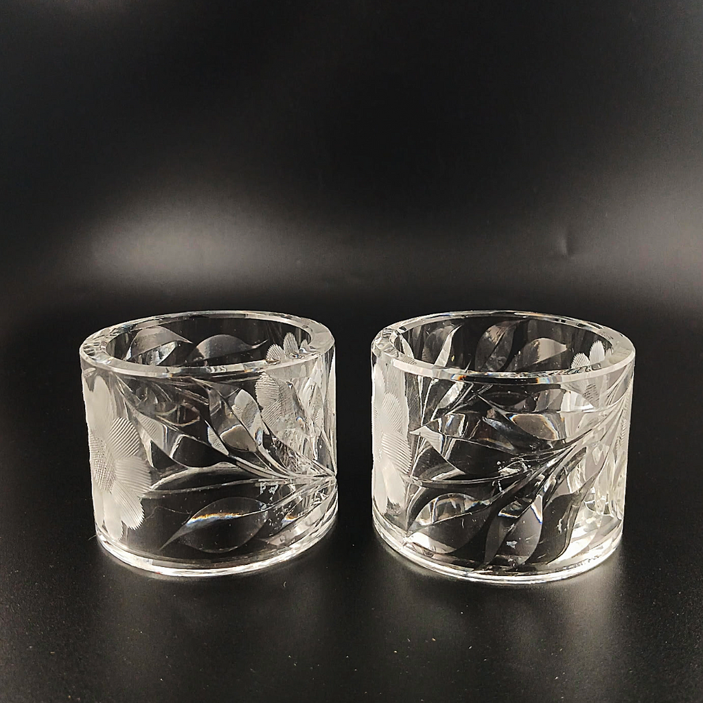 Vintage McKee Glass Co. Innovation 410 Cut Crystal Floral Napkin Rings - Set of 2