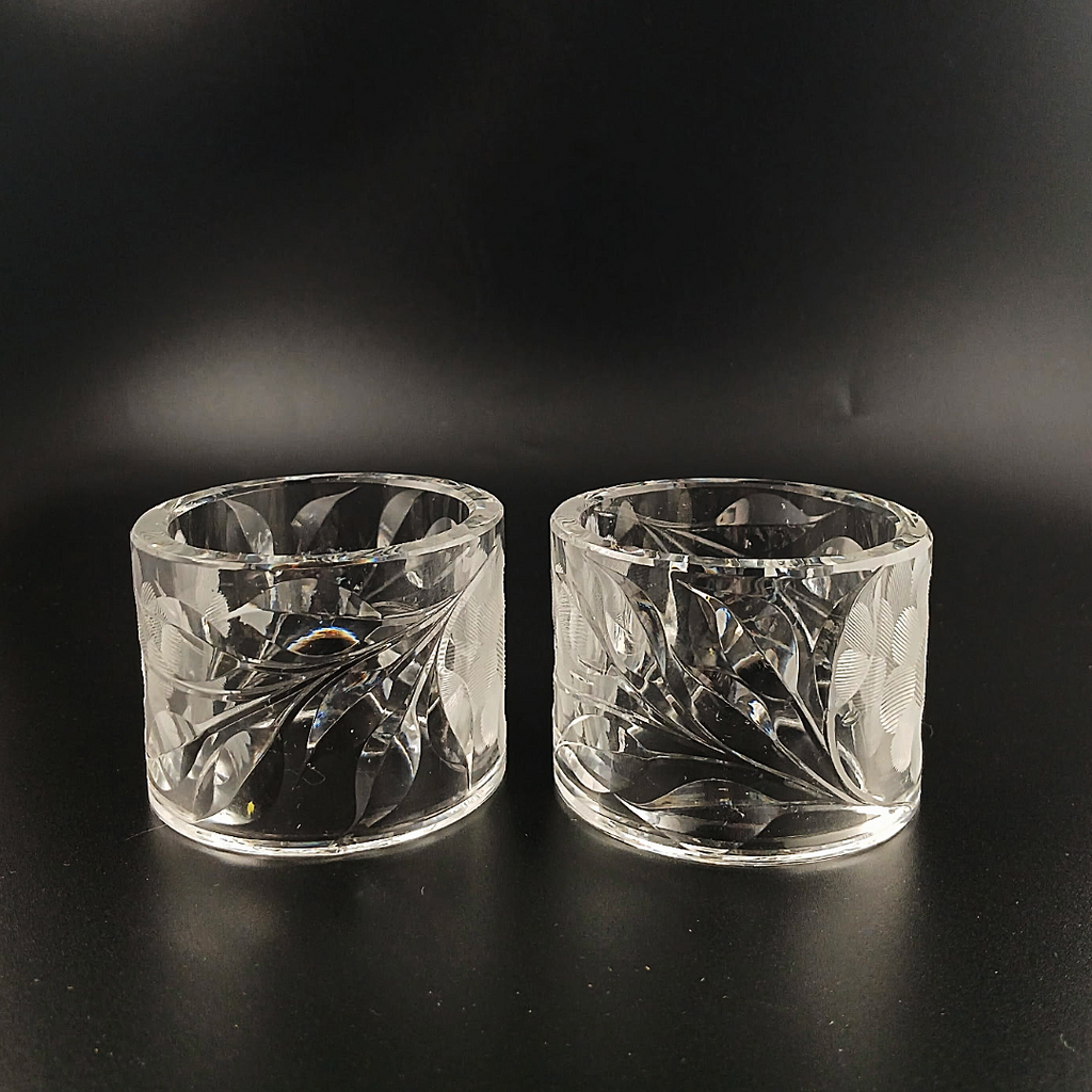 Vintage McKee Glass Co. Innovation 410 Cut Crystal Floral Napkin Rings - Set of 2
