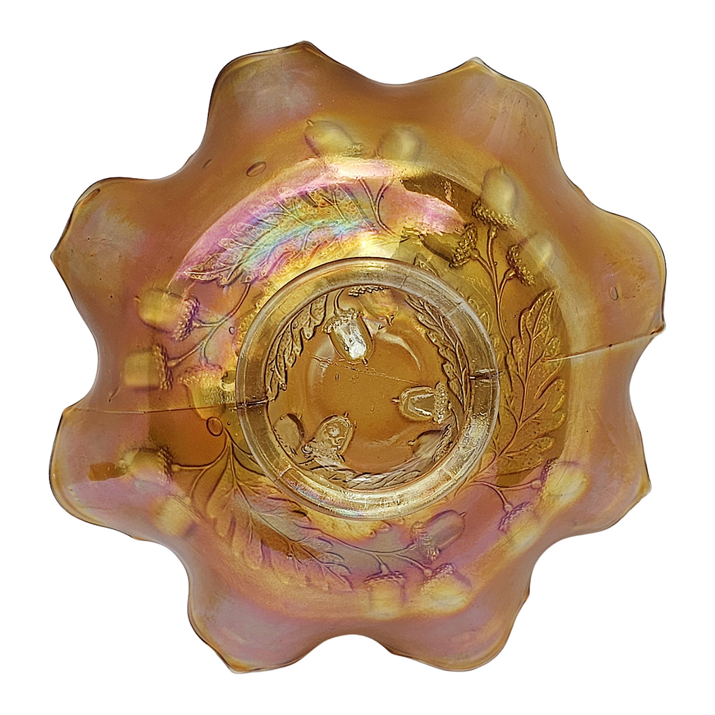 Antique Fenton Marigold Carnival Glass Bowl | 1920s Acorn and Oak Leaves Pattern Ruffle Dish