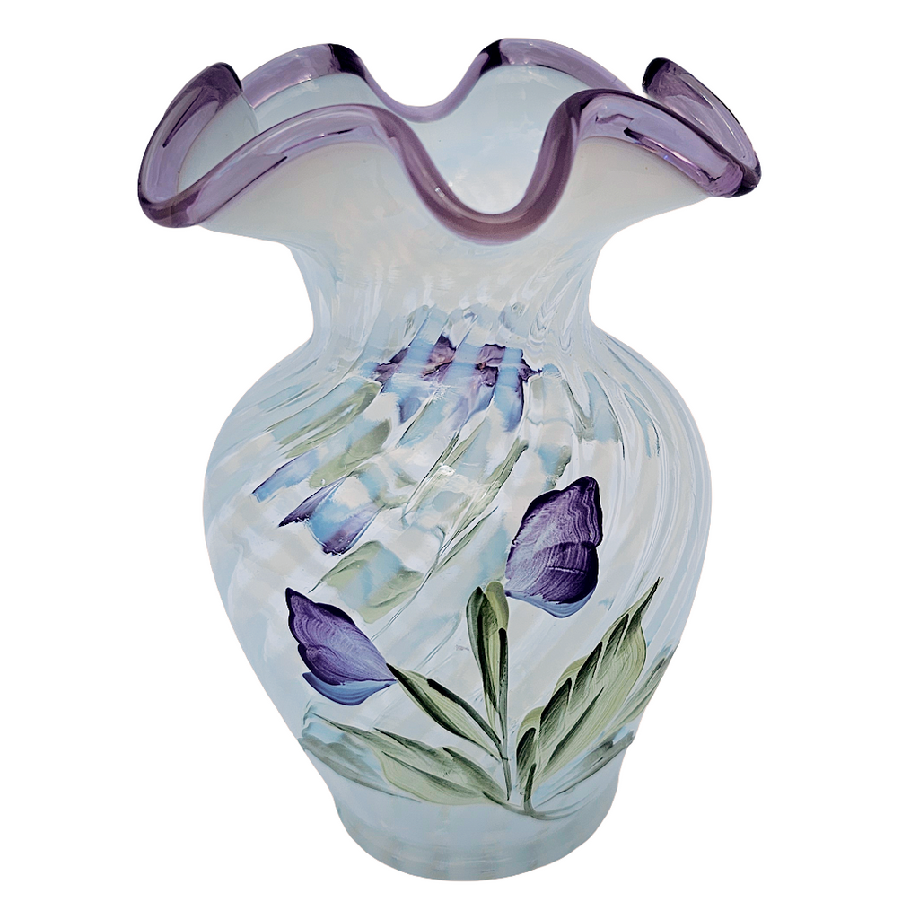 Vintage Fenton Hand-Painted Spiral Optic Glass Vase – Signed K. Lupardus, 6"
