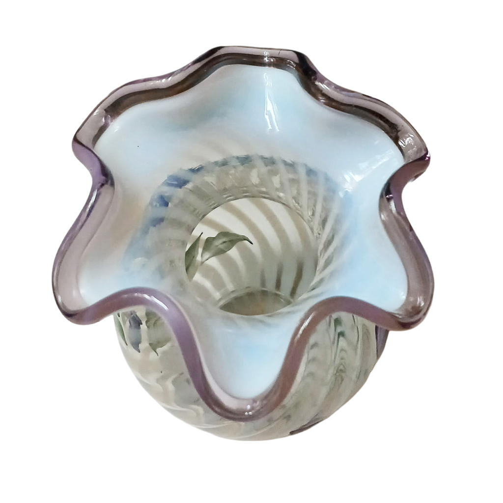 Vintage Fenton Hand-Painted Spiral Optic Glass Vase – Signed K. Lupardus, 6"