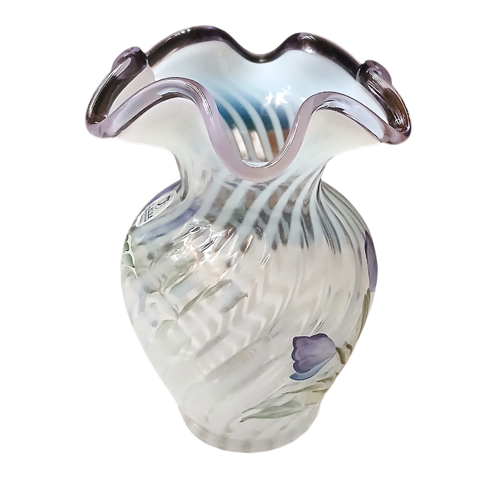 Vintage Fenton Hand-Painted Spiral Optic Glass Vase – Signed K. Lupardus, 6"