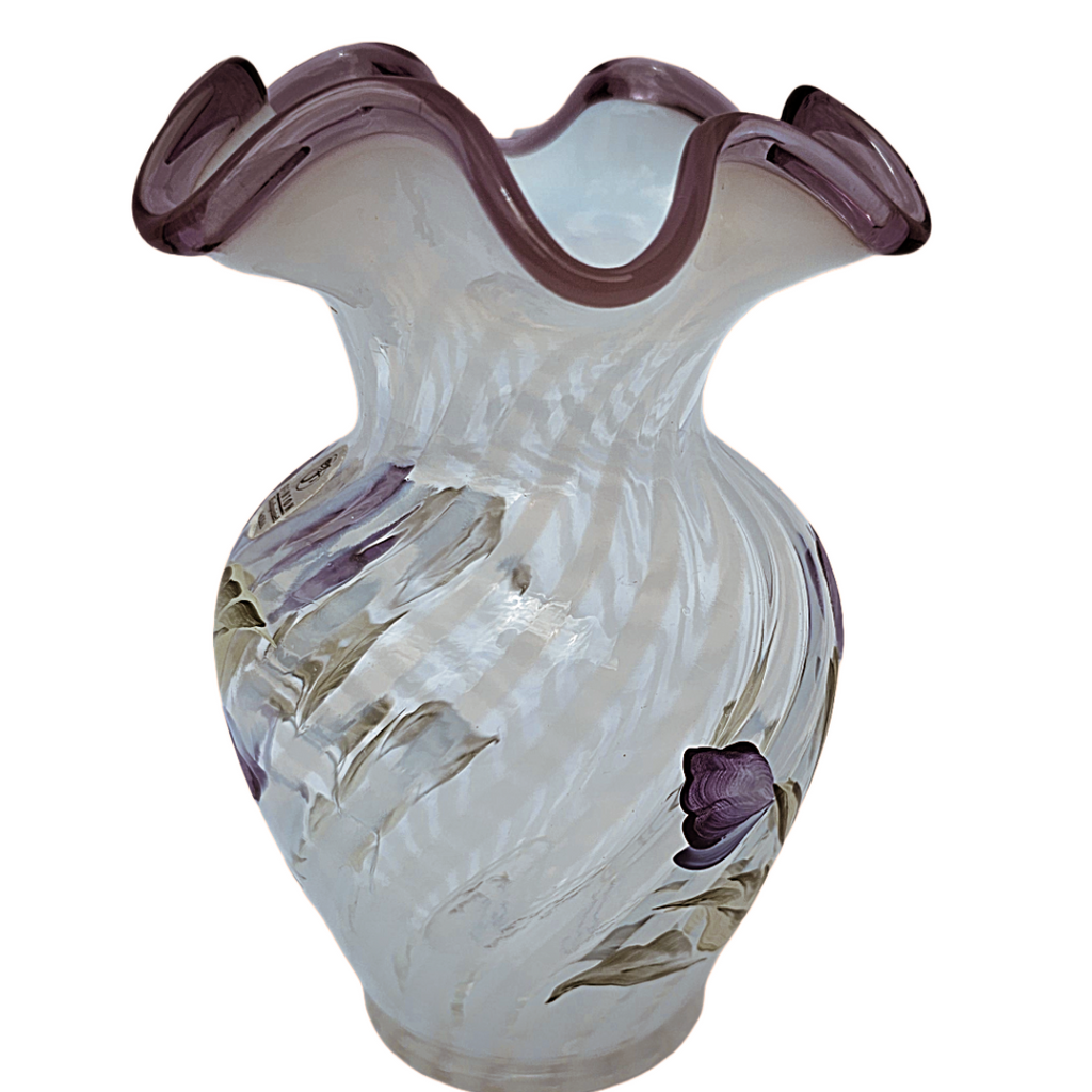 Vintage Fenton Hand-Painted Spiral Optic Glass Vase – Signed K. Lupardus, 6"