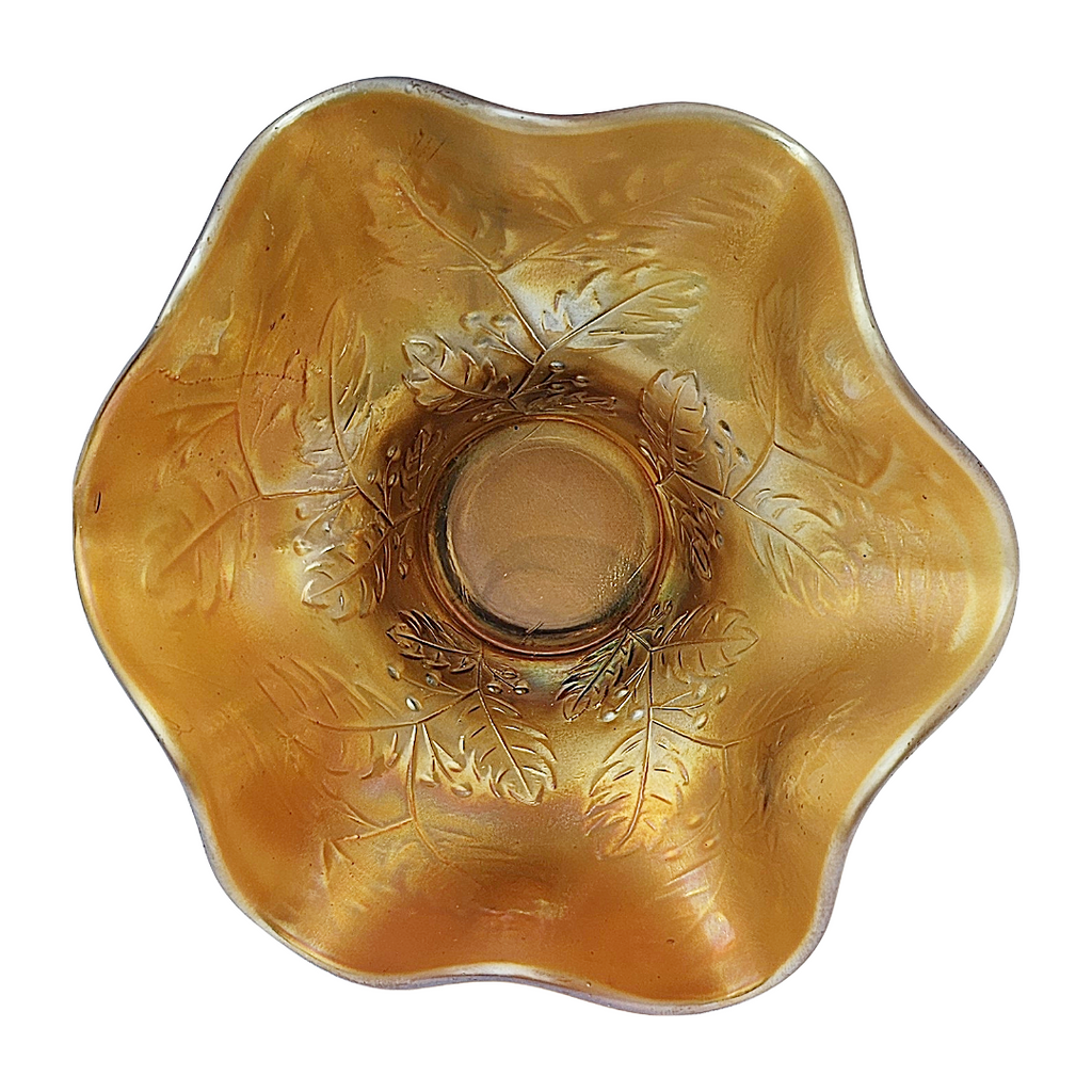 Antique Fenton Marigold Carnival Glass Holly Ruffled Hat Bowl