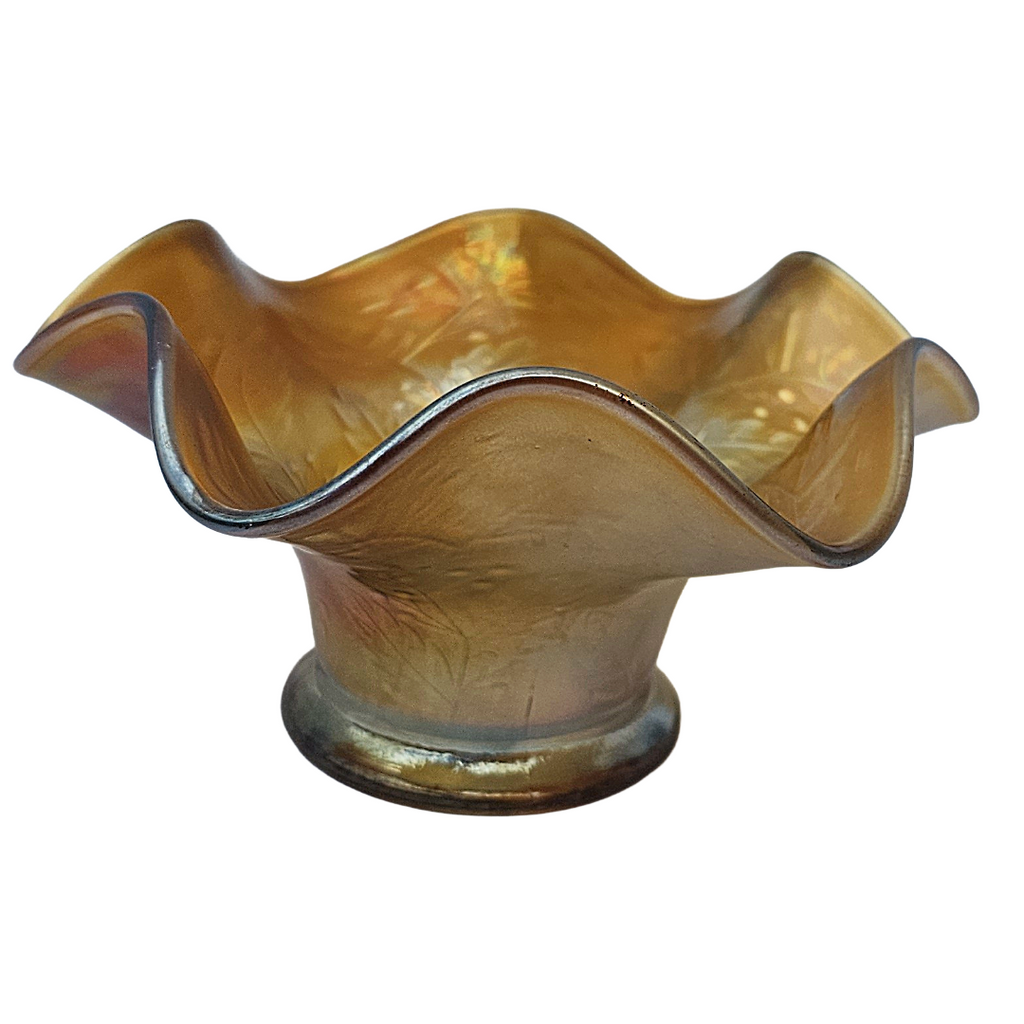 Antique Fenton Marigold Carnival Glass Holly Ruffled Hat Bowl