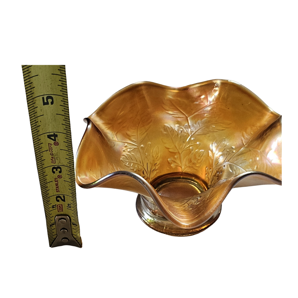 Antique Fenton Marigold Carnival Glass Holly Ruffled Hat Bowl