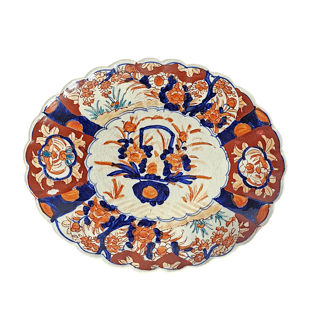 Antique Meiji Period Japanese Porcelain Imari Scalloped Platter