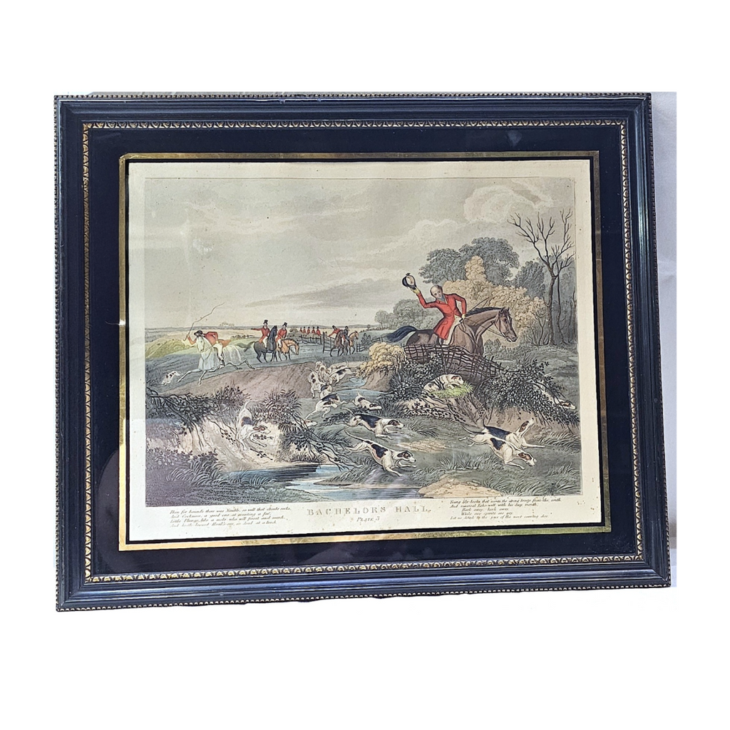 Antique Aquatint Bachelor's Hall Plate 3 F.C. Turner Fox Hunt Hogarth Frame