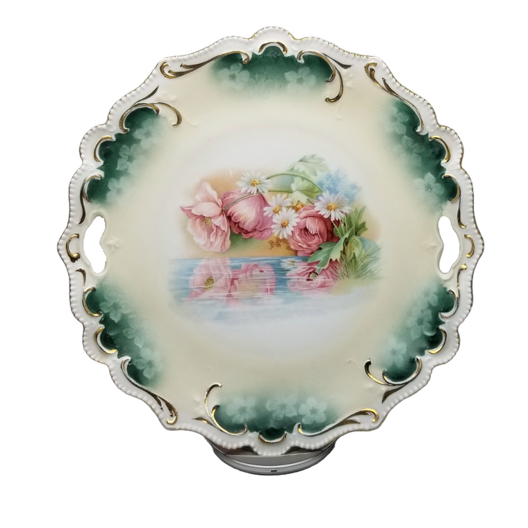 RS PRUSSIA Cake Plate Reflecting Poppies Daisies FD 36 Mold 304