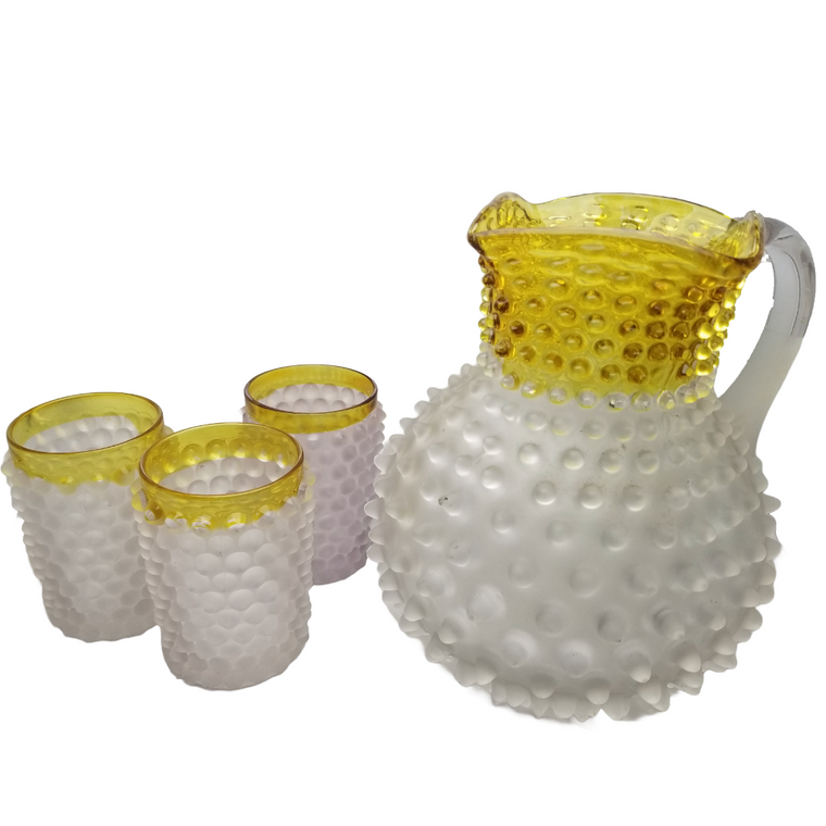 Hobbs EAPG Frances Dew Drop Hobnail Lemonade Pitcher Set