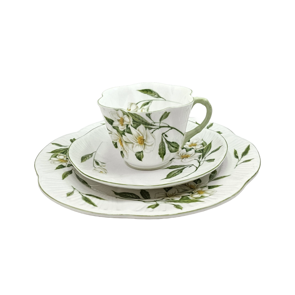 Shelley England Dainty Porcelain Cup Saucer Trio Syringa Pattern Green Trim