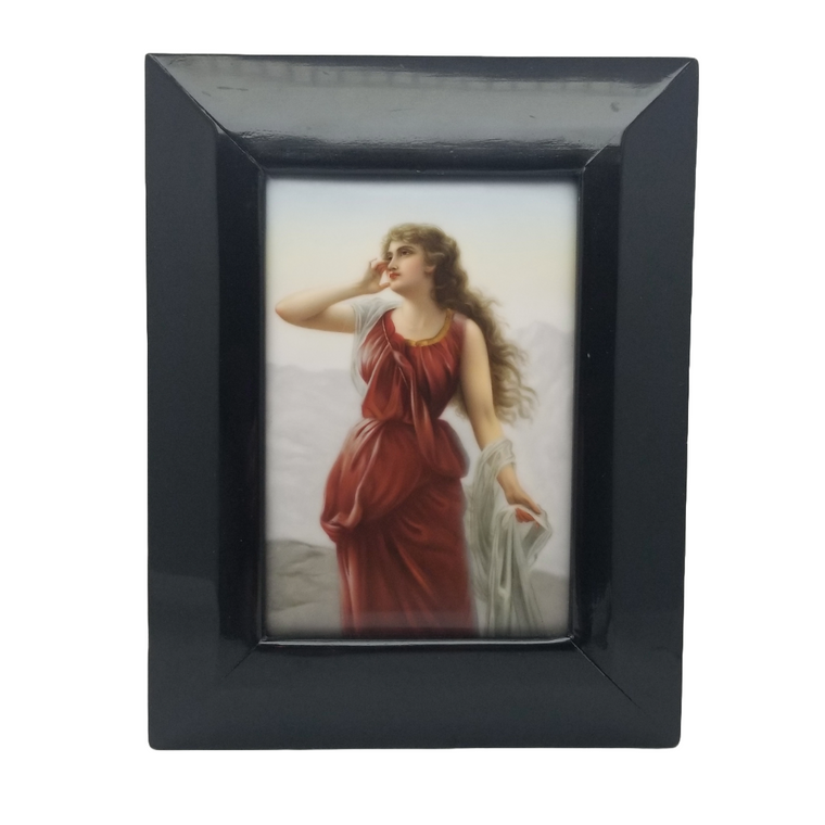 Hand Painted Porcelain Plaque Echo Hutschenreuther German Painting on Porcelain Woman Walking Beach