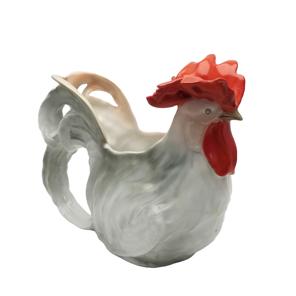 Royal Bayreuth Figural White & Grey Rooster Milk Pitcher