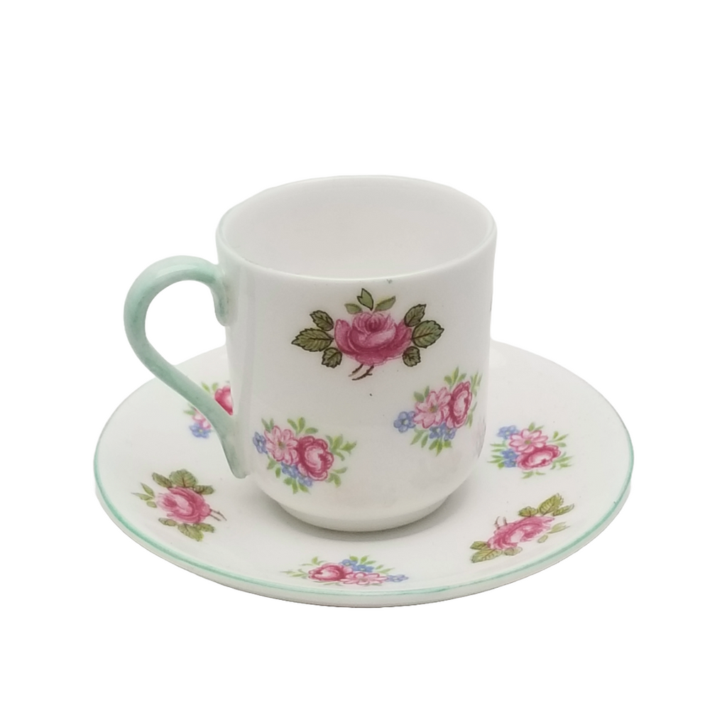 Miniature Demitasse SHELLEY England Cup and Saucer Rosebuds Mid Century English Porcelain 13426 Pattern Fine Bone China