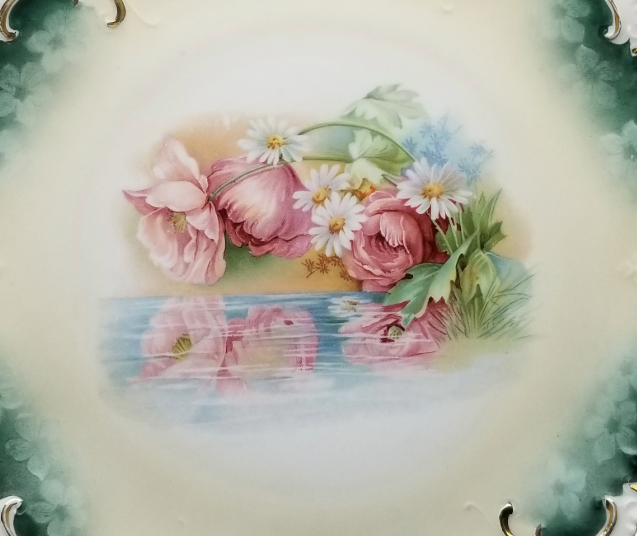 RS PRUSSIA Cake Plate Reflecting Poppies Daisies FD 36 Mold 304