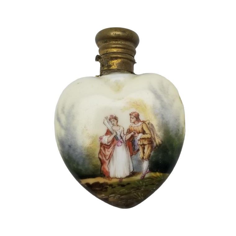 MINIATURE Porcelain Heart Shaped Scent BOTTLE Courting Couple