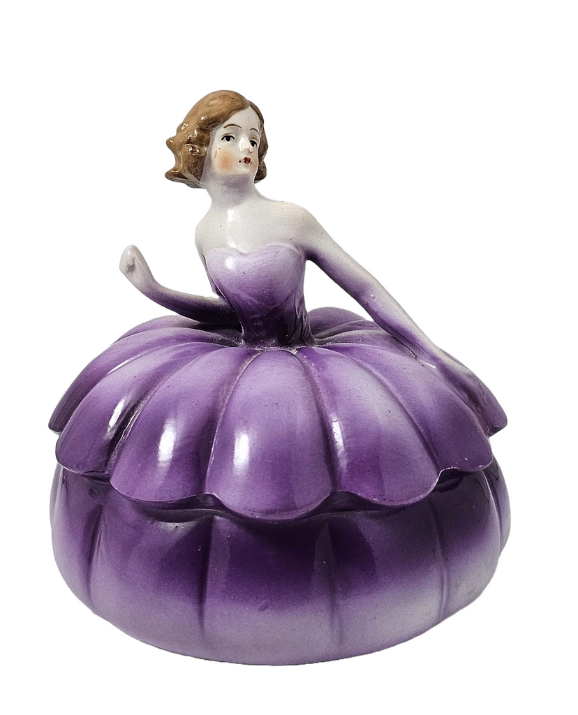 Art Deco German Porcelain Half Doll Madame Pompadour Powder Box