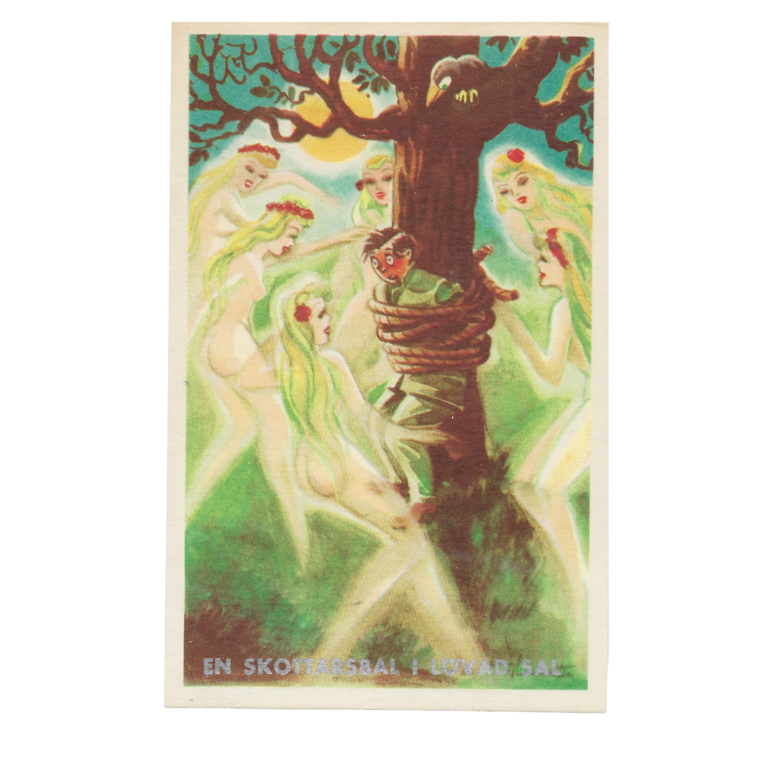 Vintage Swedish Fantasy Postcard Halloween Themed - Man Captured by Wood Nymphs, Svensk Tillverkning