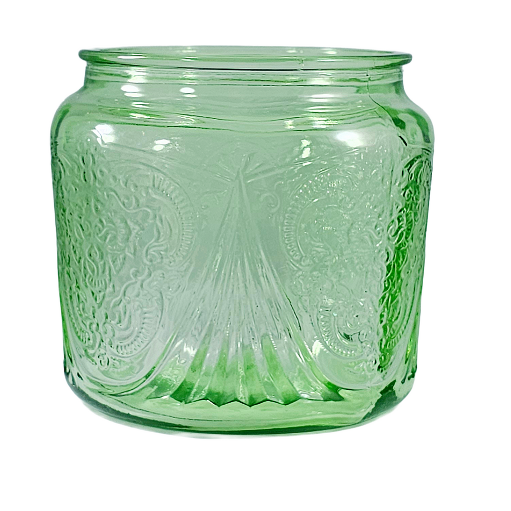 Vintage Hazel Atlas Royal Lace Green Depression Glass Cookie Jar Base | 1930s Uranium Glass Biscuit Jar