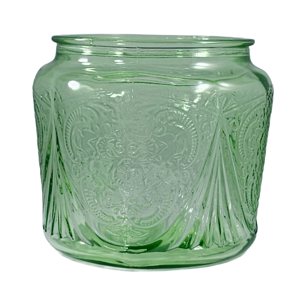 Vintage Hazel Atlas Royal Lace Green Depression Glass Cookie Jar Base | 1930s Uranium Glass Biscuit Jar