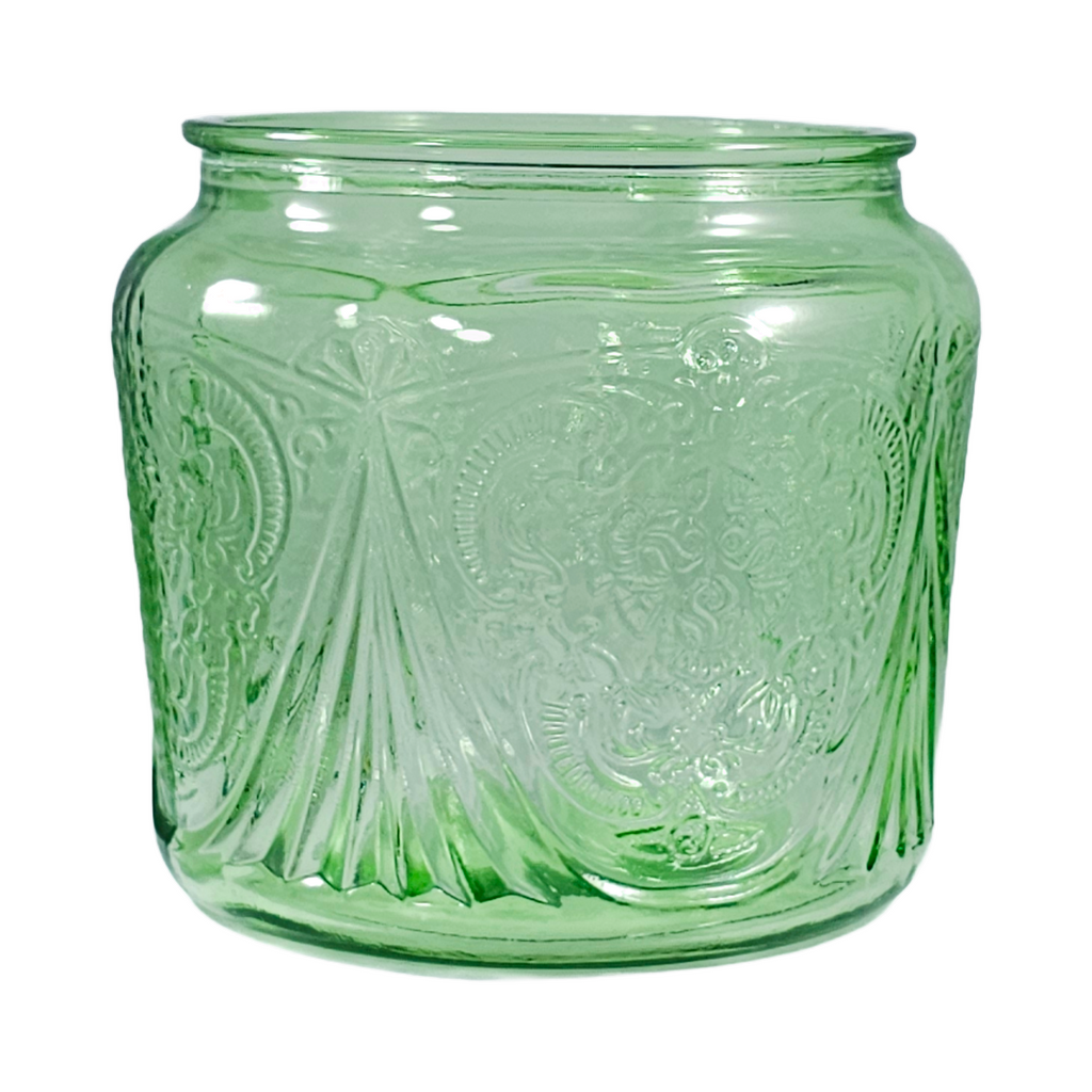 Vintage Hazel Atlas Royal Lace Green Depression Glass Cookie Jar Base | 1930s Uranium Glass Biscuit Jar