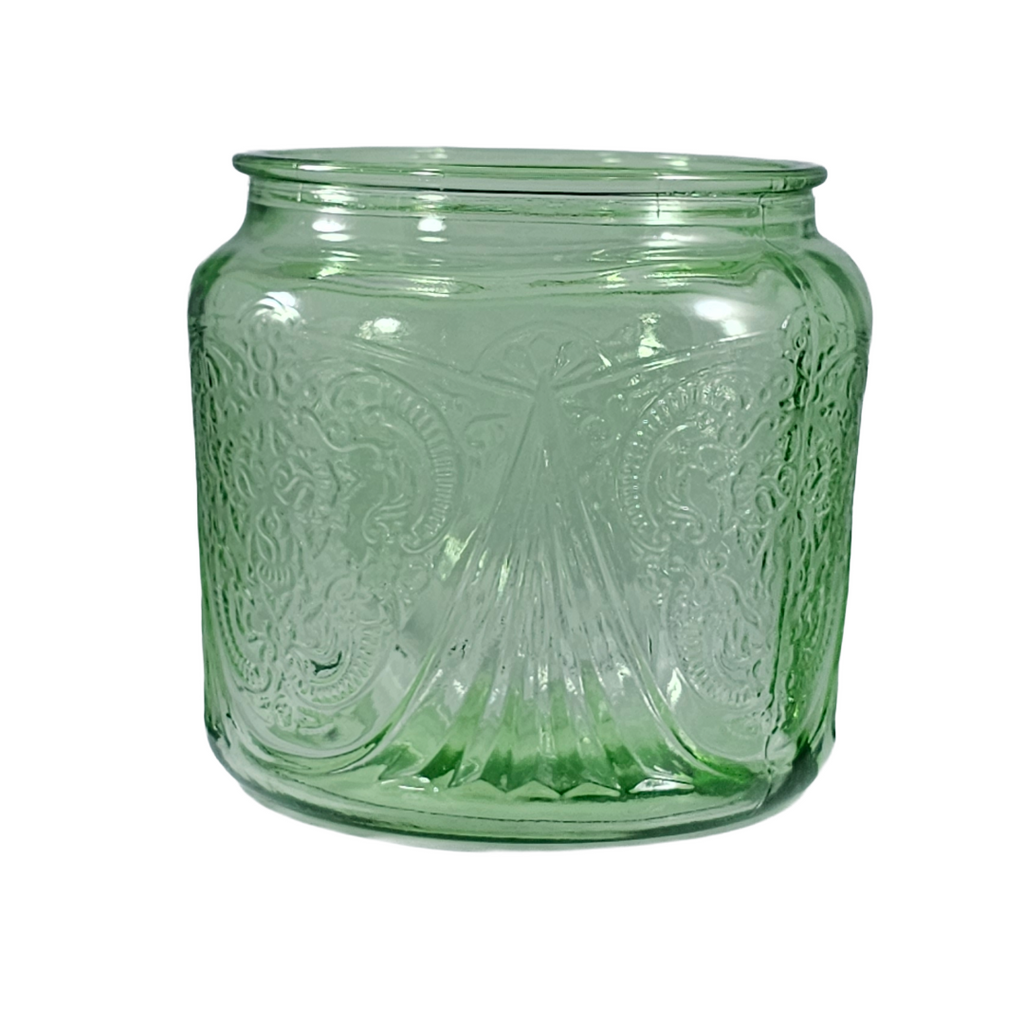 Vintage Hazel Atlas Royal Lace Green Depression Glass Cookie Jar Base | 1930s Uranium Glass Biscuit Jar