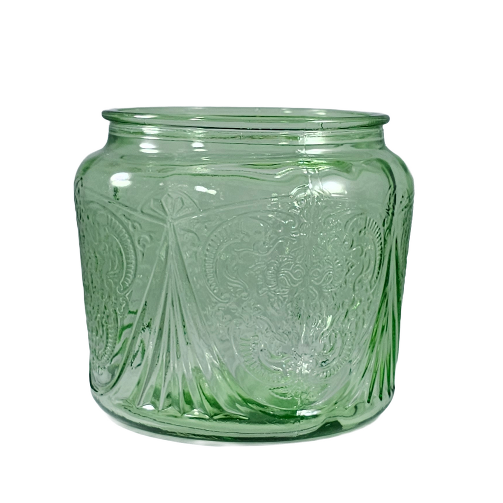 Vintage Hazel Atlas Royal Lace Green Depression Glass Cookie Jar Base | 1930s Uranium Glass Biscuit Jar