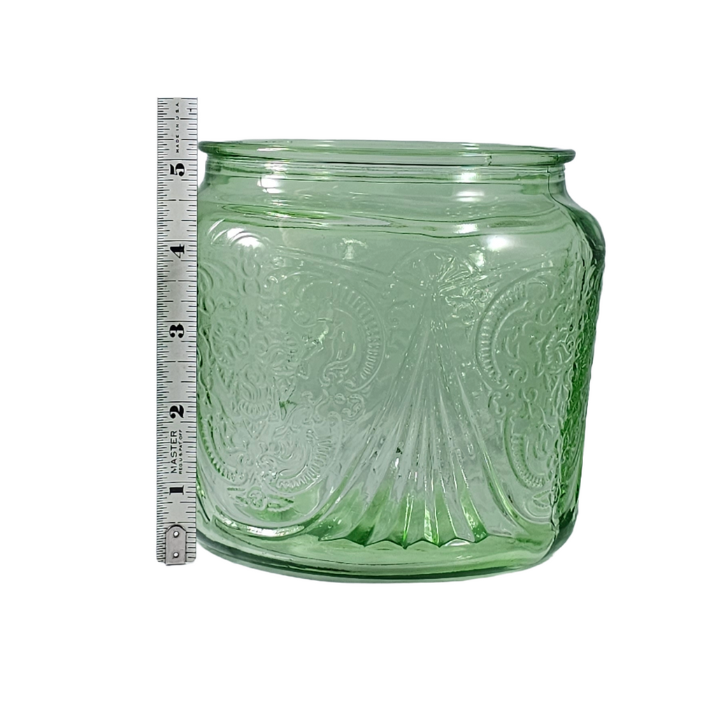 Vintage Hazel Atlas Royal Lace Green Depression Glass Cookie Jar Base | 1930s Uranium Glass Biscuit Jar