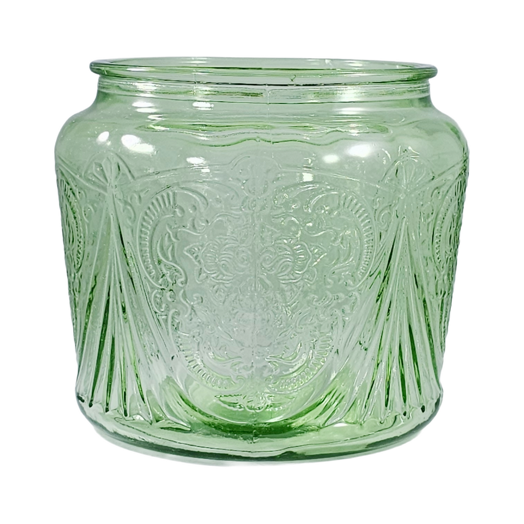Vintage Hazel Atlas Royal Lace Green Depression Glass Cookie Jar Base | 1930s Uranium Glass Biscuit Jar