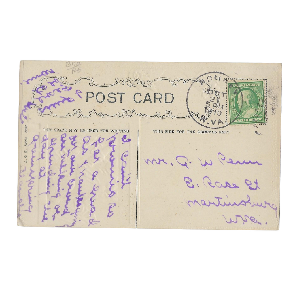 Antique 1910 Halloween Postcard by H.B. Griggs (HBG) - Victorian Ball of Yarn Divination Fortune, L. & E. Serie 2262