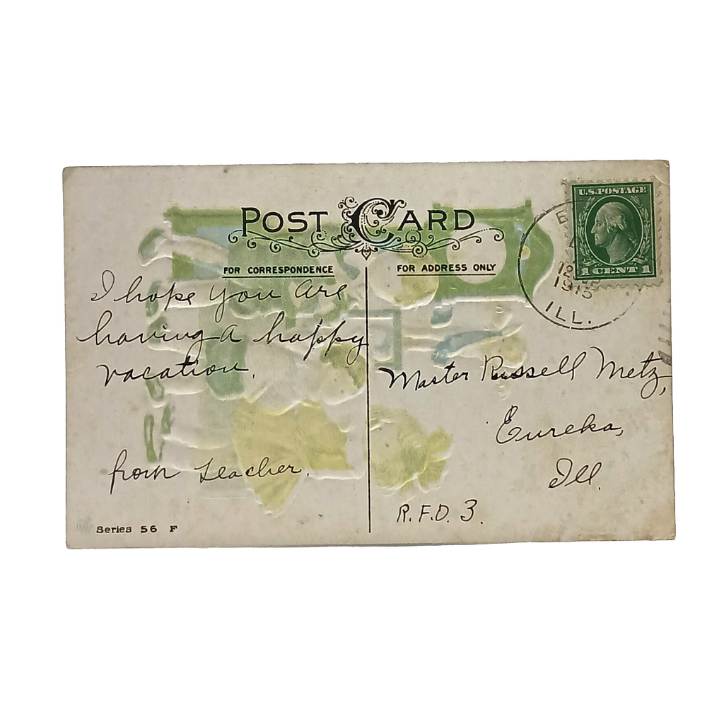 New Year Postcard Children Dancing Around Clock w/Cherub Series 1270