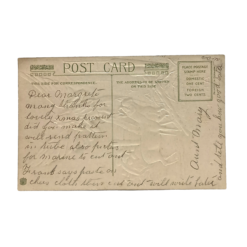 New Year Postcard Angel Peeking Through Window With Deer Gold Embossed