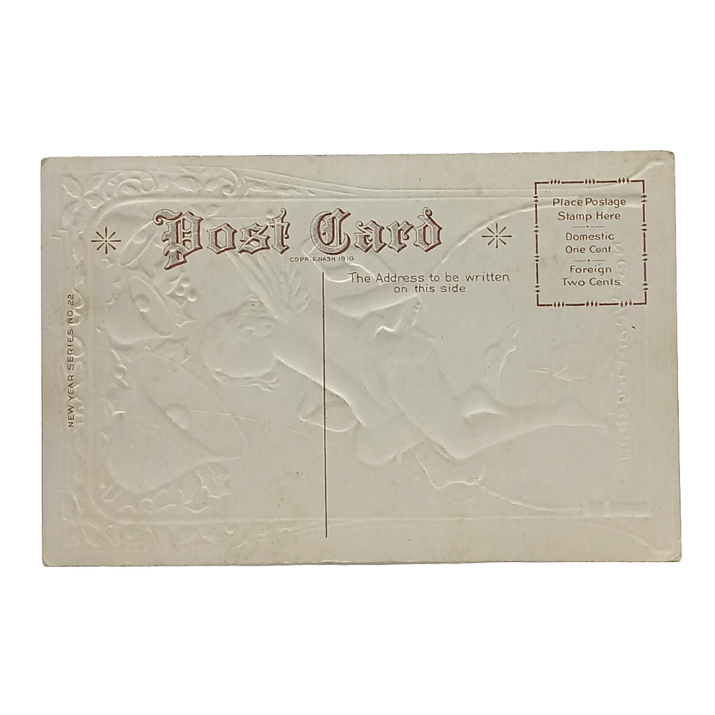 New Year Postcard Cherub Perched Atop Portrait Of Snowy House Embossed Series 22